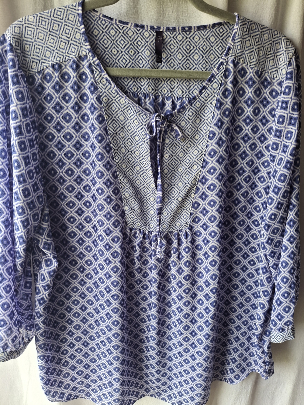 NYDJ Lilac & White Geometric Tie-Front Tunic